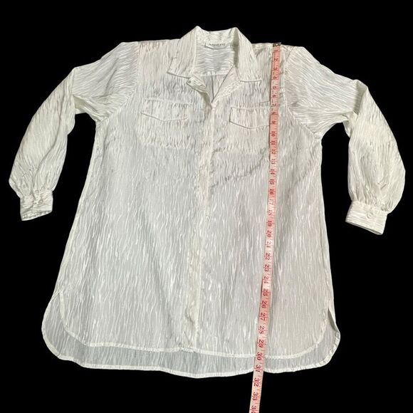 Vintage 90s Adolfo Collectibles White Self pattern Long sleeve Blouse size 9/10 - Picture 12 of 13